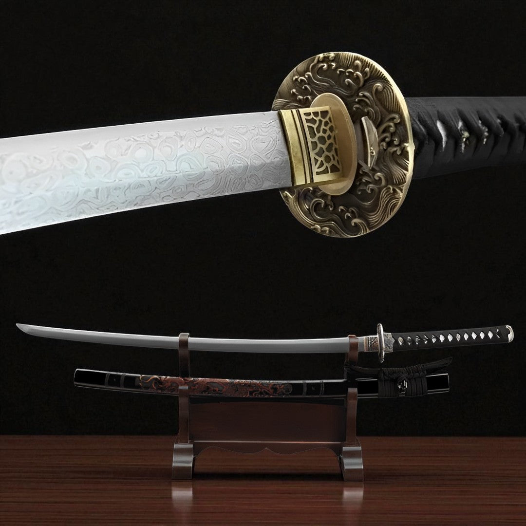 Katana Yugure (Acciaio Damasco) - vista principale su supporto