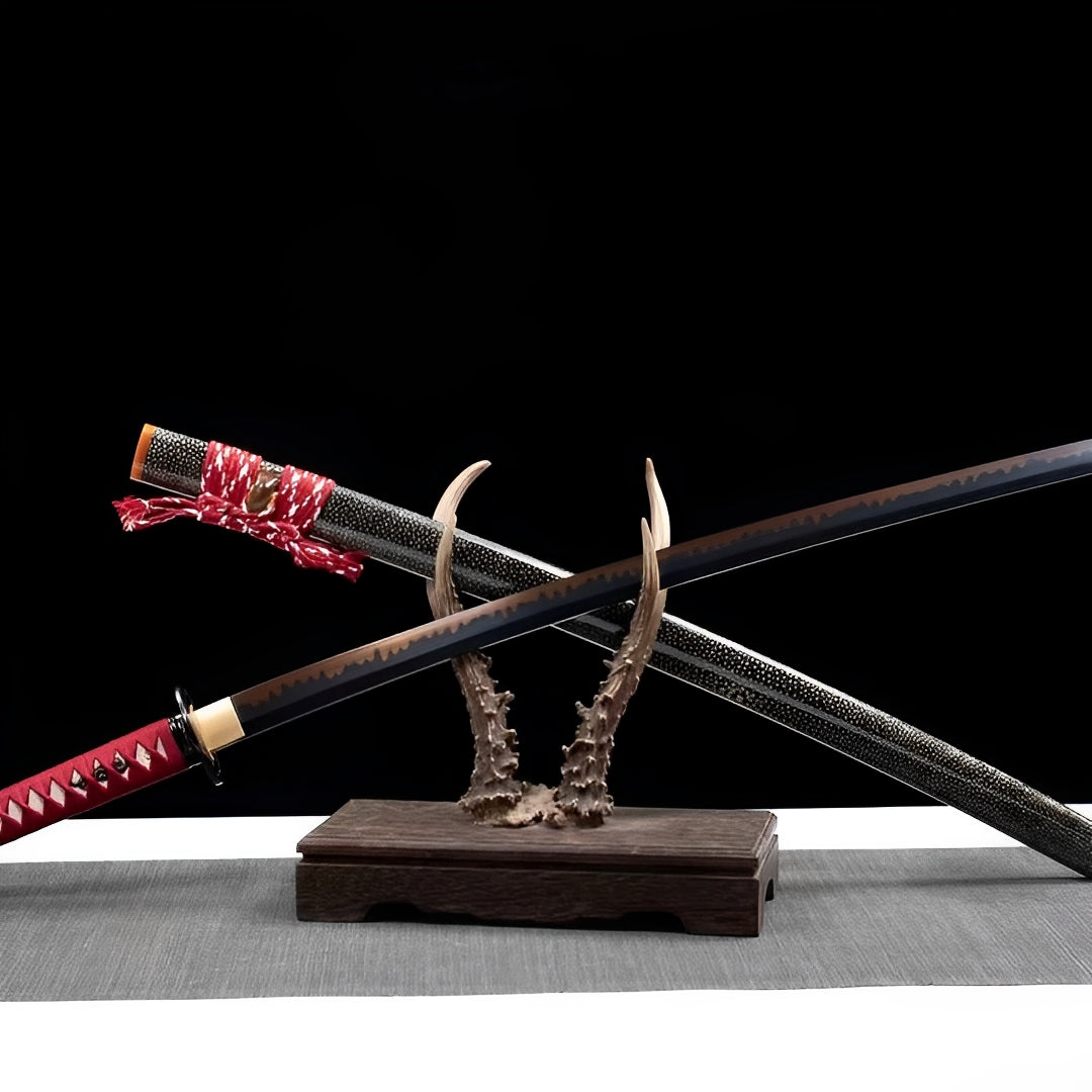 Katana Akagane (Acciaio T10, Hamon Autentico & Pelle di Razza) - dettaglio
