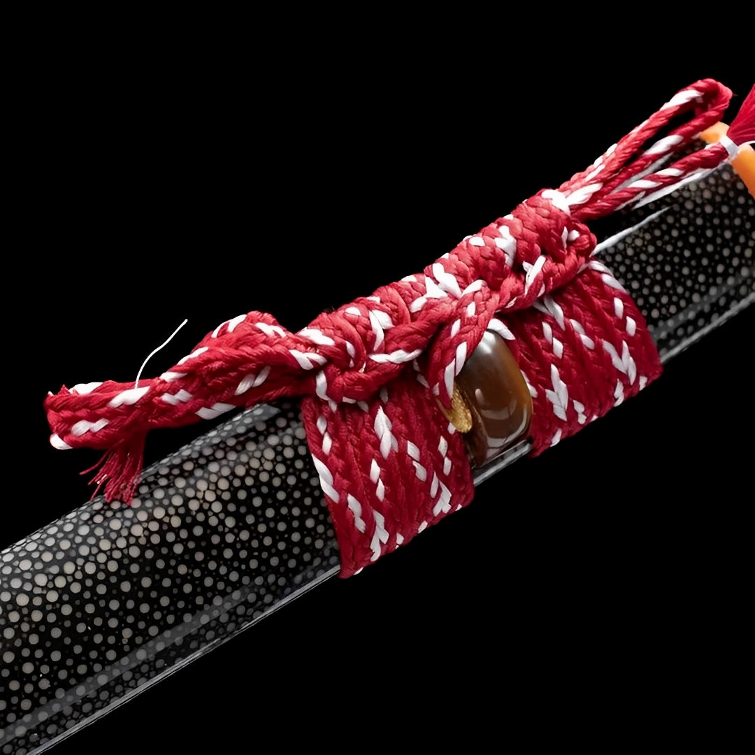 Katana Akagane (Acciaio T10, Hamon Autentico & Pelle di Razza) - dettaglio
