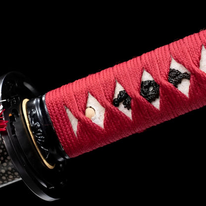Katana Akagane (Acciaio T10, Hamon Autentico & Pelle di Razza) - dettaglio