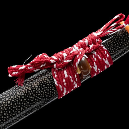 Katana Akagane (Acciaio T10, Hamon Autentico & Pelle di Razza) - dettaglio