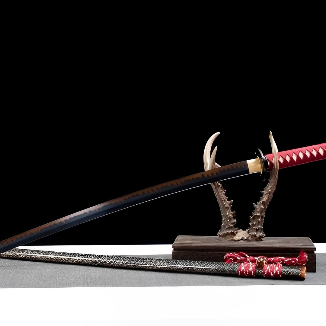 Katana Akagane (Acciaio T10, Hamon Autentico & Pelle di Razza) - dettaglio