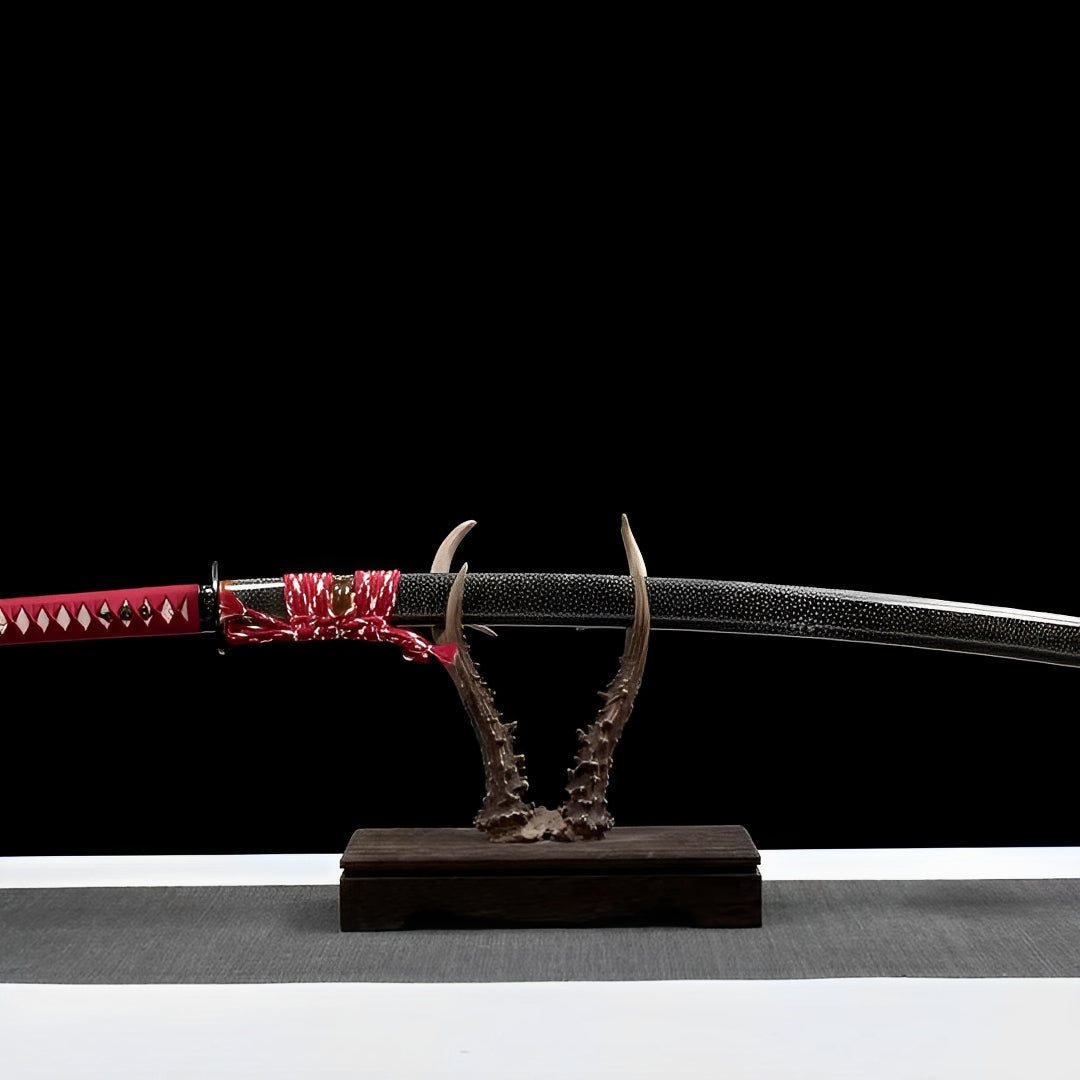 Katana Akagane (Acciaio T10, Hamon Autentico & Pelle di Razza) - dettaglio