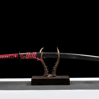 Katana Akagane (Acciaio T10, Hamon Autentico & Pelle di Razza) - dettaglio