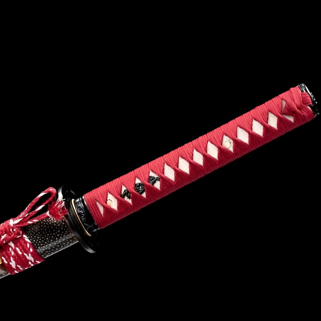 Katana Akagane (Acciaio T10, Hamon Autentico & Pelle di Razza) - saya e impugnatura