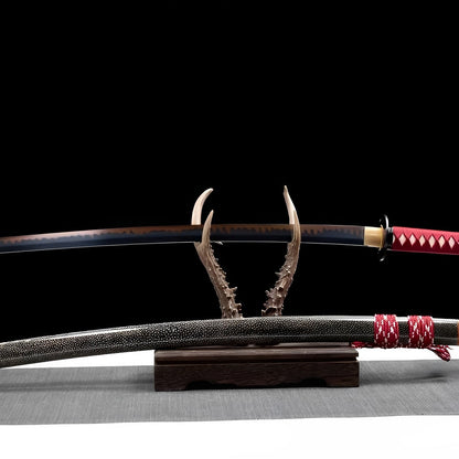 Katana Akagane (Acciaio T10, Hamon Autentico & Pelle di Razza) - dettaglio