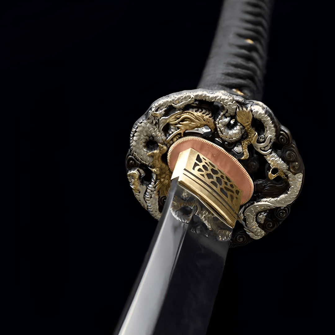 Katana Ouryu (Acciaio T10 Damasco & Hamon Autentico) - dettaglio