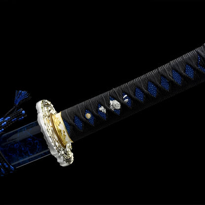 Wakizashi Aonami (Acciaio T10) - tsuba e finiture
